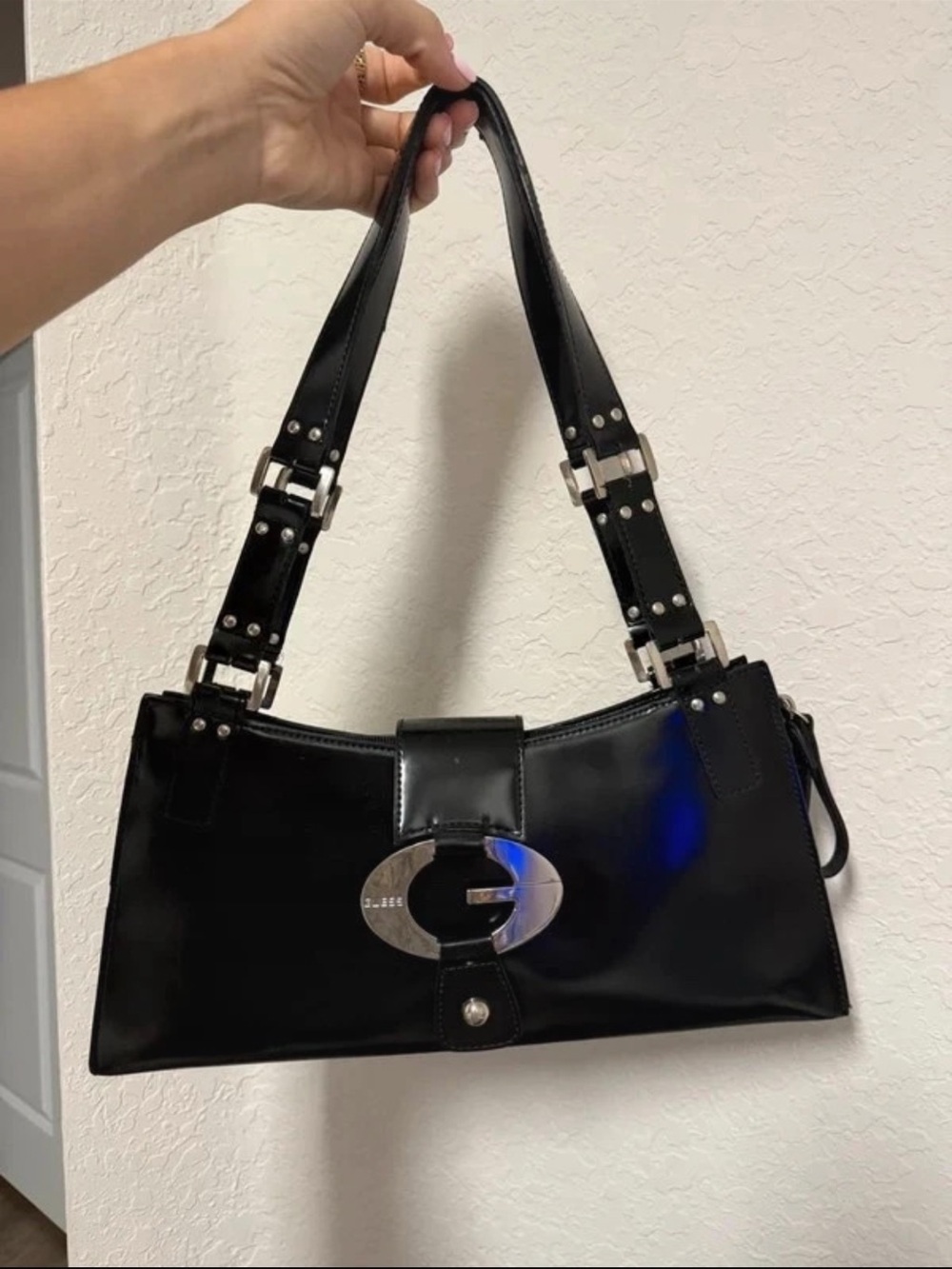 Guess Black Shoulder Bag with Silver Hardware